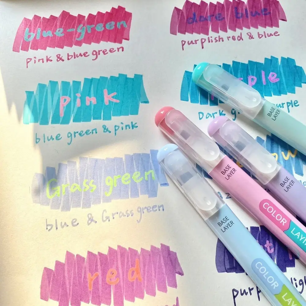 Color-over-color Dual-tip Highlighters