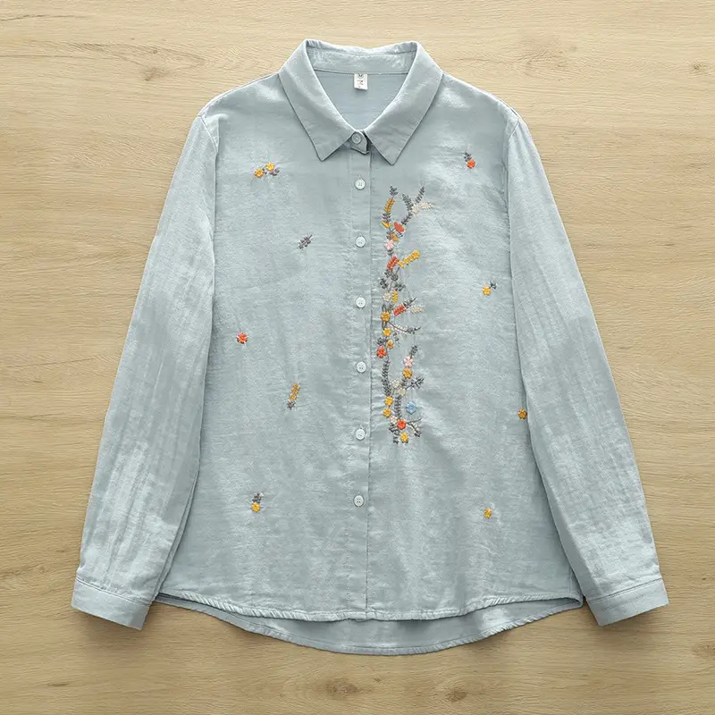 Retro Chinese-style Embroidered Cotton Shirt