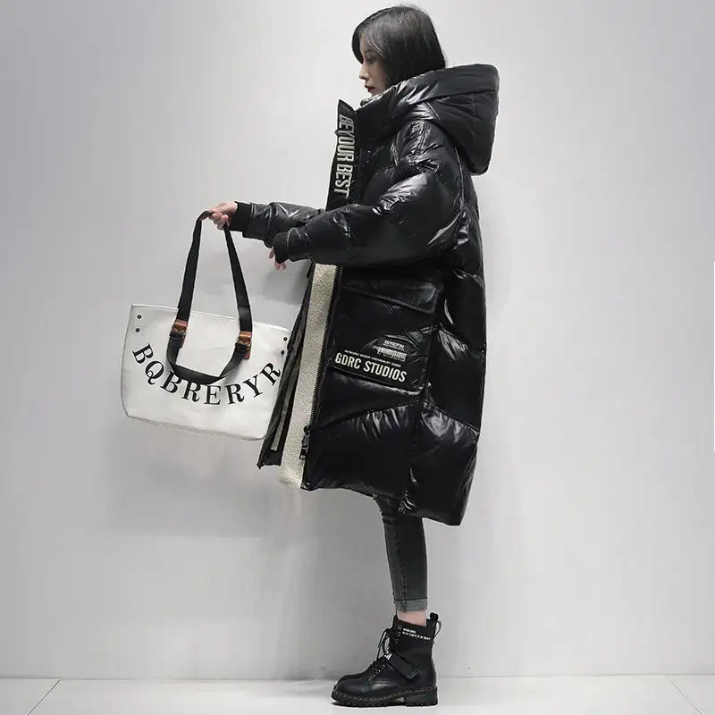 Polished Black Down Jacket Women's High-end Mid-length