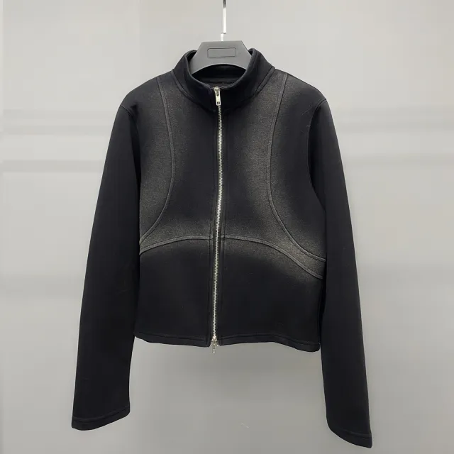 Design Sense Worn Looking Washed out Niche Zipper Cardigan Sweater Coat Cool Wind Black - Shop at LoveMi
