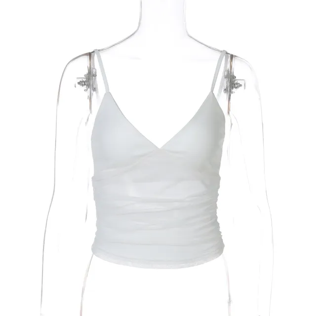 Mesh Slim Fit Patchwork Backless Camisole White - Shop at LoveMi