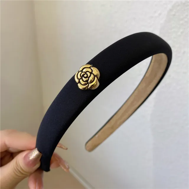 Camellia French Vintage Versatile Solid Color Hair Band Flower Black - Shop at LoveMi