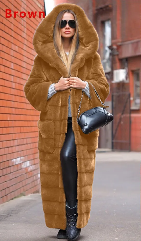Fashionable Thickened Long Plush Women's Coat - Camel