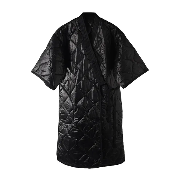 Winter Women's V neck Lace Up Rhombus Loose Plus Size Long Cotton Jacket Coat Black - Shop at LoveMi