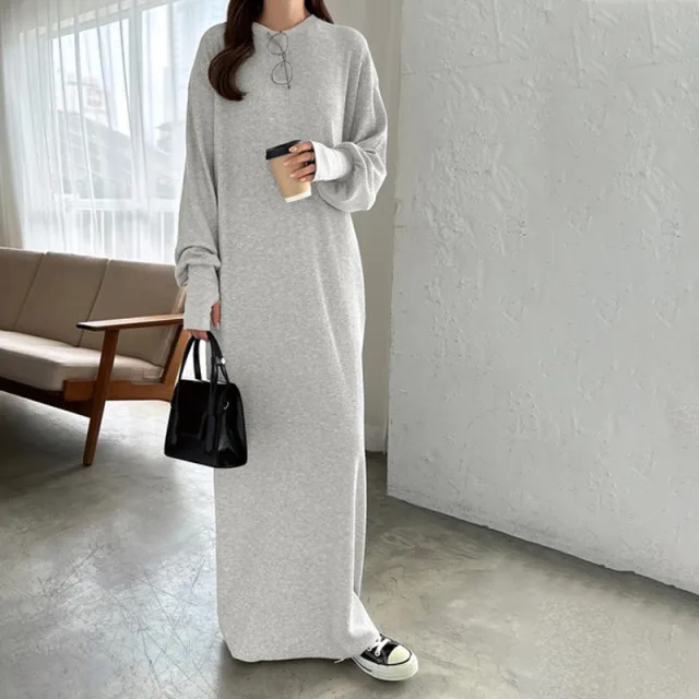 Simple And Sophisticated Solid Color Loose Slim Knee length Long Sleeve Dress Light Gray - Shop at LoveMi