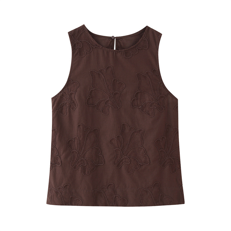 Embroidered Pajamas Style Top Pants Suit Brown Top - Shop at LoveMi