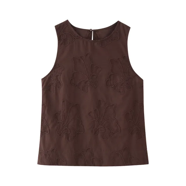 Embroidered Pajamas Style Top Pants Suit Brown Top - Shop at LoveMi
