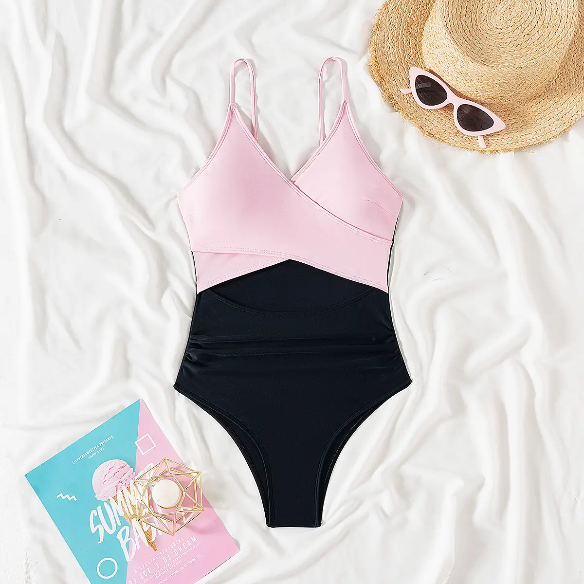 Color-block One-piece Womens Swimsuit