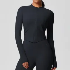 Women's Sports Tight Long Sleeve Yoga Wear Top - Black - View 1