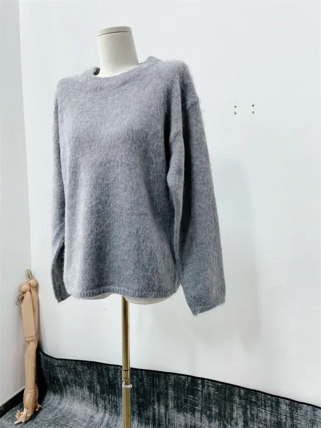 Autumn And Winter New Casual Laid back Style Knitted Top Gray - Shop at LoveMi