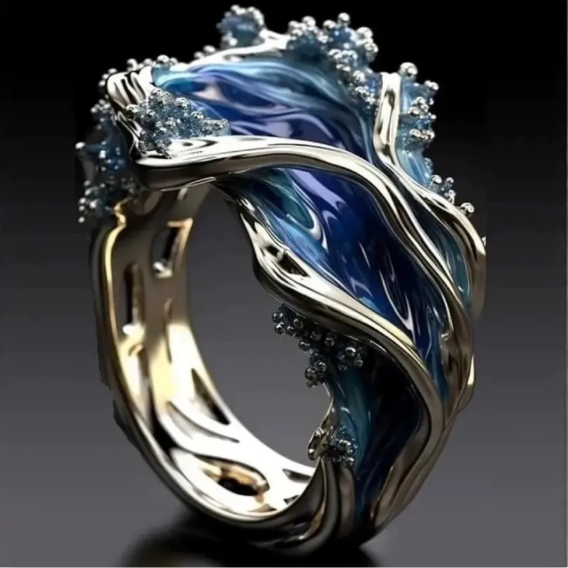 Fashion Wave Oil Drop Diamond Inlaid Women's High-end Ring - No 9