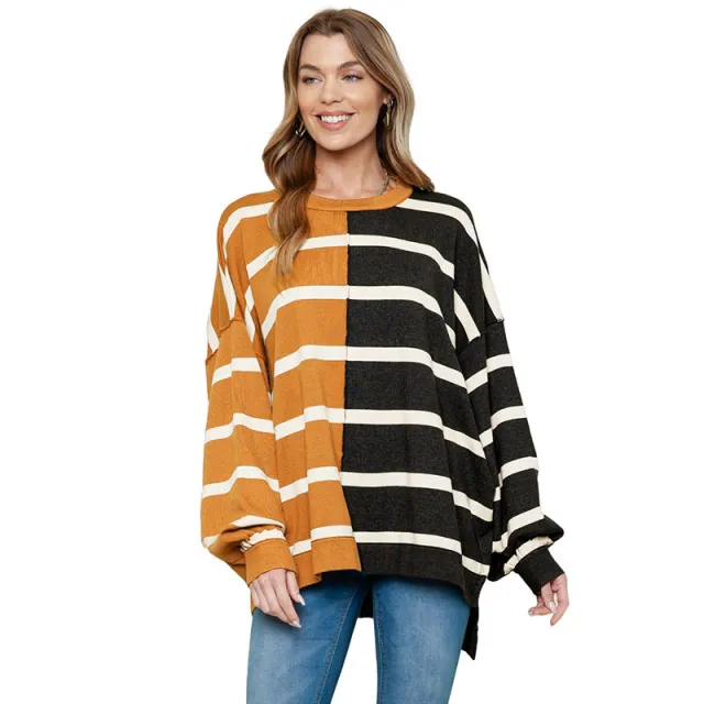Striped Loose All match Long sleeved Pullover For Women Lc25122898 Stripes Xl - Shop at LoveMi