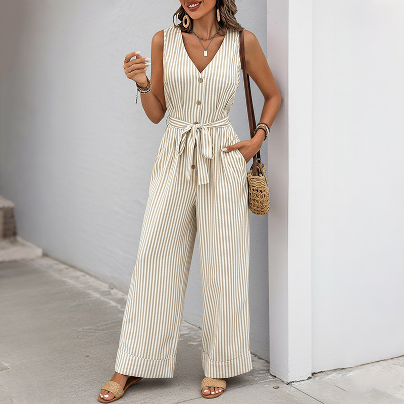 Womens Casual Minimalist Striped Jumpsuit