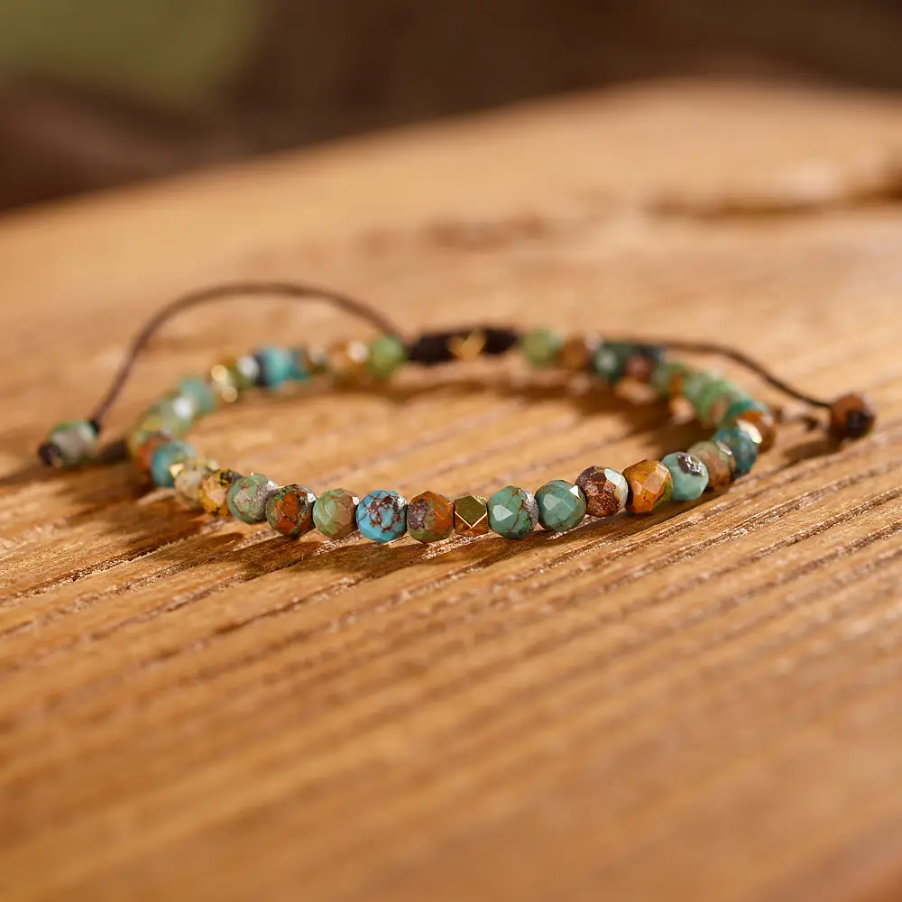 Natural African Turquoise Braided Bracelet Adjustable Bracelet