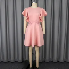 Summer New Fashion Elegant Embroidery Slim Fit Elegant Party Dress - Pink - View 1