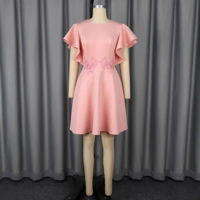 Summer New Fashion Elegant Embroidery Slim Fit Elegant Party Dress Pink - Shop at LoveMi