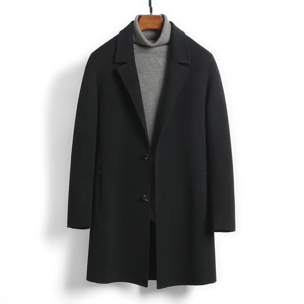 Male Solid Color Worsted Wool Mid-length Slim-fit Coat