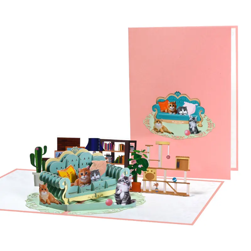 Creative Animal Greeting Card Cat 3D Handmade Gift on