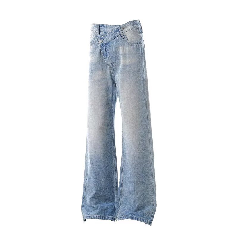 American-style Vintage Fade-washed Blue Straight-leg Jeans
