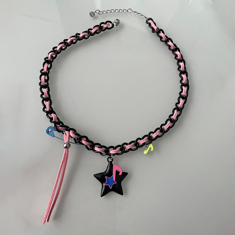 Braid Rope Notes Stitching Black XINGX Necklace