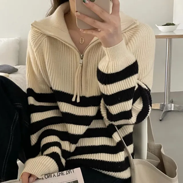 Korean Casual Elegant Knitwear Top Beige - Shop at LoveMi