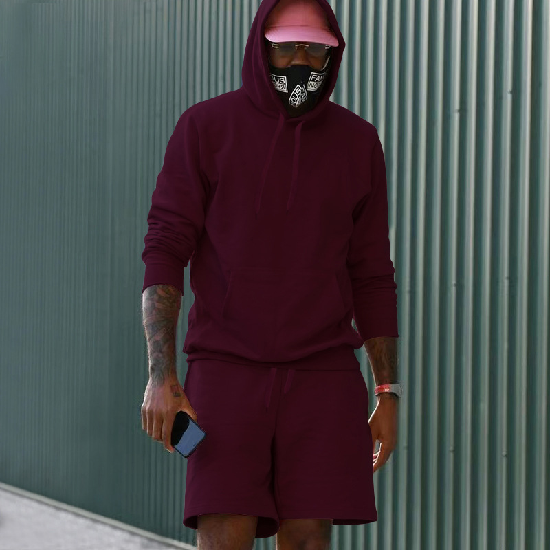 Mens Fleece-Lined Hoodie And Shorts Two-Piece Set