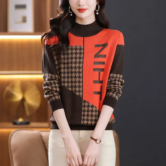Color Matching Western Style Inner Wear Knitwear Thick Orange - Shop at LoveMi