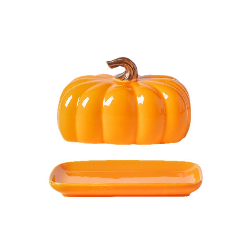 Personalized pumpkin ceramic butter dish (orange)