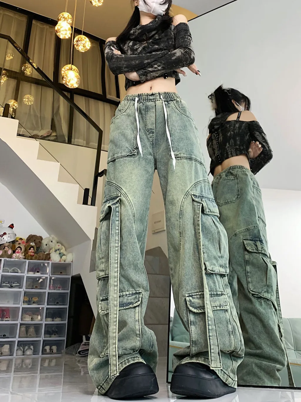 Vintage Jeans Worn Looking Washed-out Overalls For Women - 9023 Real Shot Retro Blue