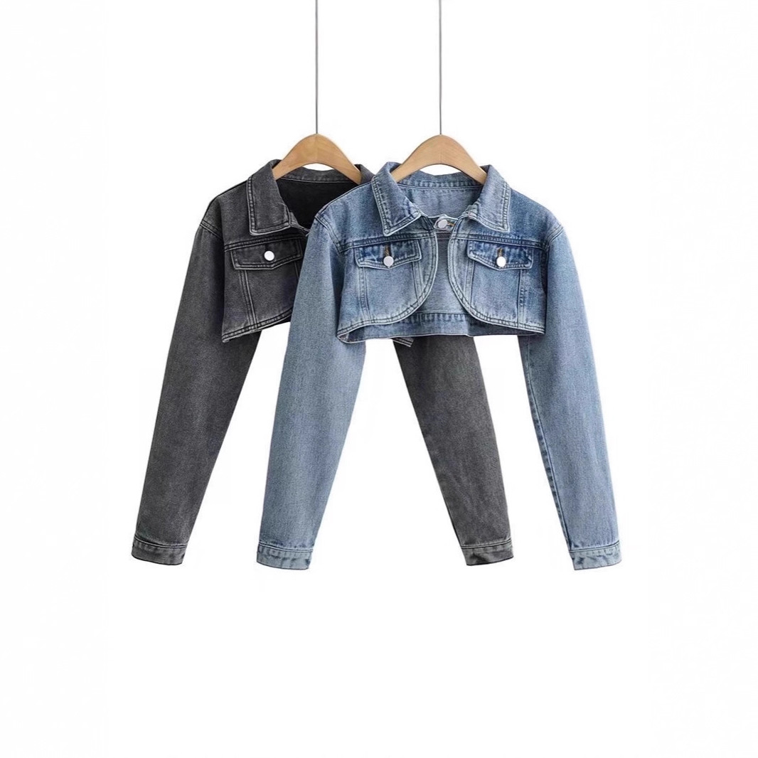 Short Washed Vintage-style Womens Denim Jacket