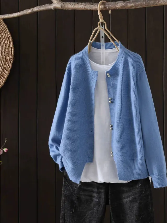 Women's Knitted Cardigan Classic Style Autumn New Loose Slimming And All matching Soft Glutinous Blue - Shop at LoveMi