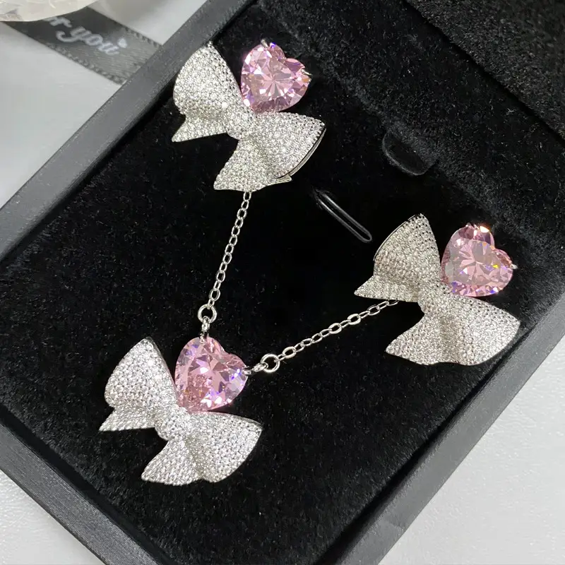 Peach Heart Gem Earrings Suit Plated 18K