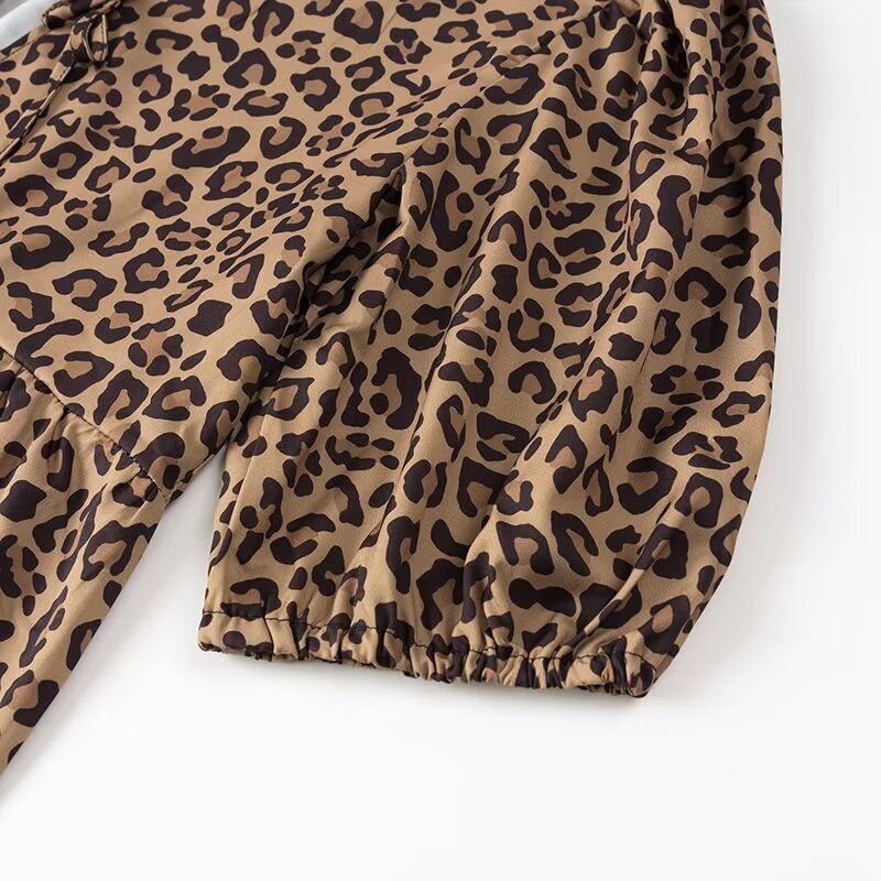 Animal Pattern Lace-up Dress Puff Sleeve Skirt