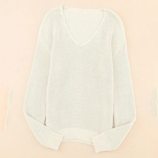 Threaded Long Sleeve Women's Sweater Autumn Slim Fit Pullover Simple Style Top Beige - Shop at LoveMi