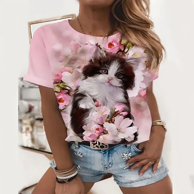 Round Neck Printed Fitness Short Sleeve Casual Loose fitting T shirt Retro Style 7 Picture Color - Shop at LoveMi