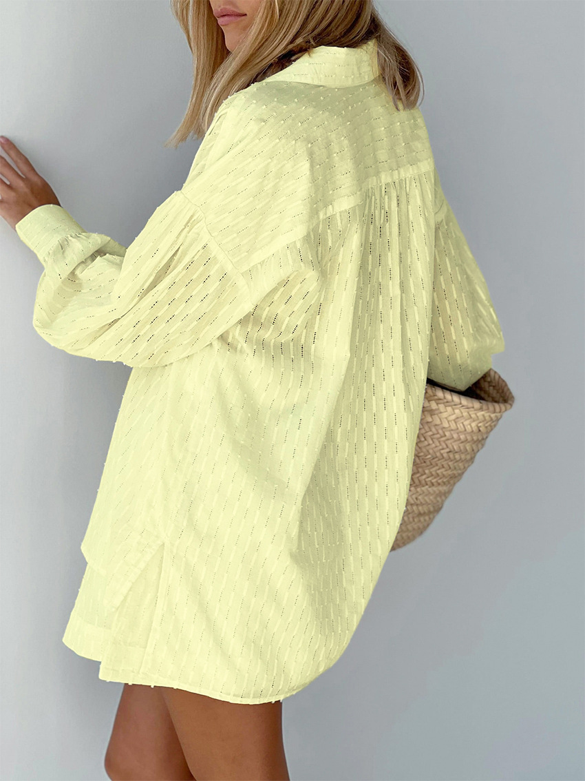 Women's Elegant Jacquard Puff Sleeve Top Shorts Set