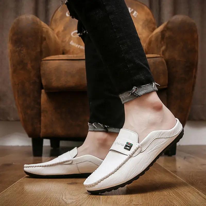Half-wrapped Men's Loafers Slip-on Closed Toe Without Heel Leather