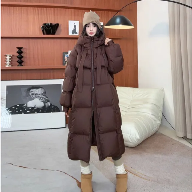 Padded Down Jacket Female Long Below The Knee Brown - Shop at LoveMi