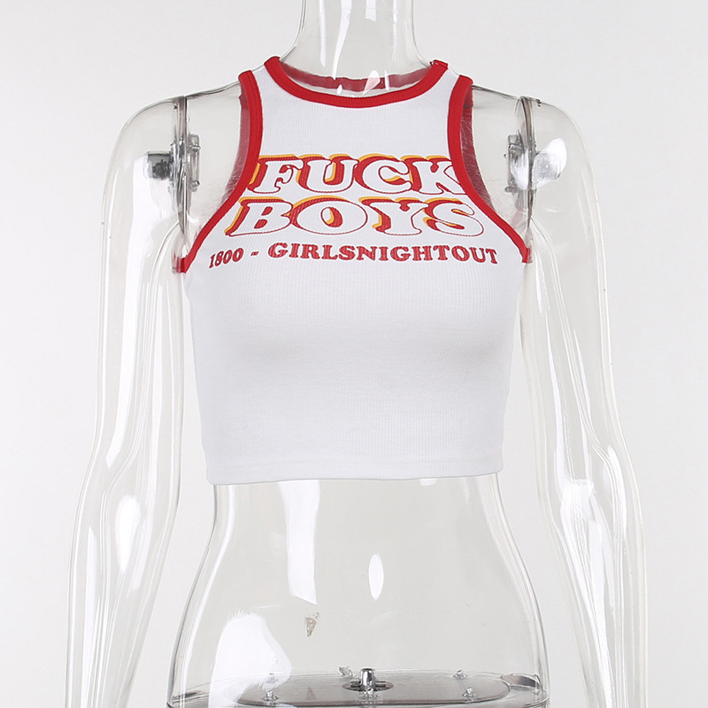 Women's Fashion All match Knitted Contrast Color Letter Print Vest White - Shop at LoveMi