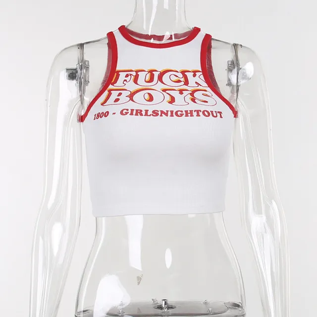 Women's Fashion All match Knitted Contrast Color Letter Print Vest White - Shop at LoveMi