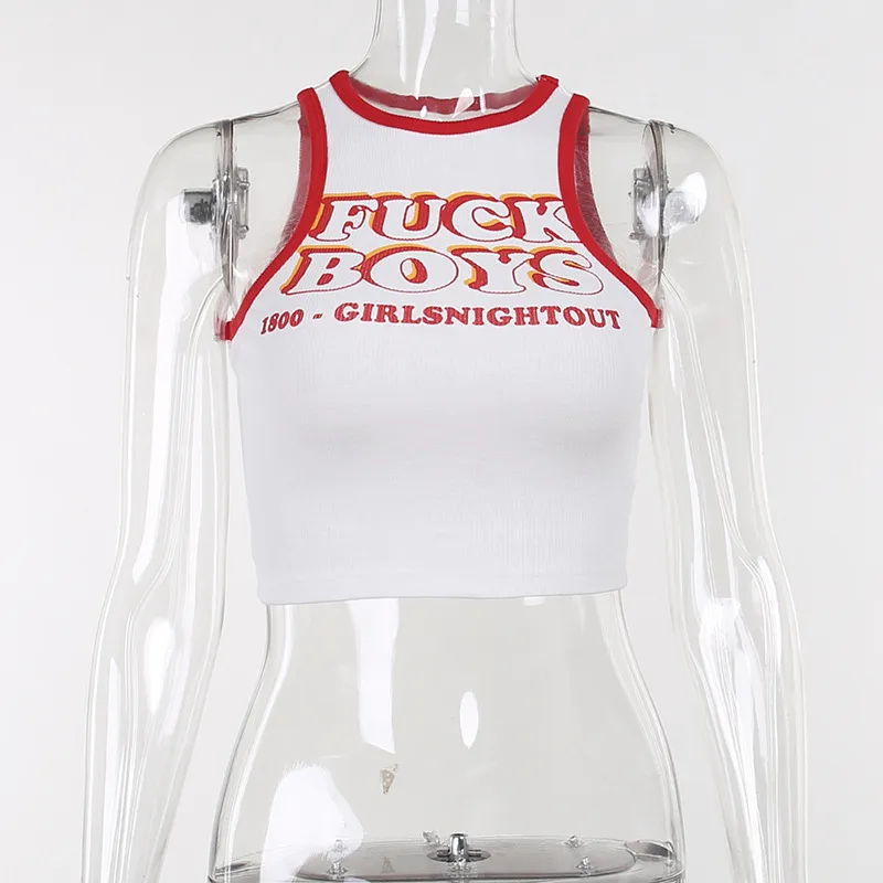 Women's Fashion All-match Knitted Contrast Color Letter Print Vest - White