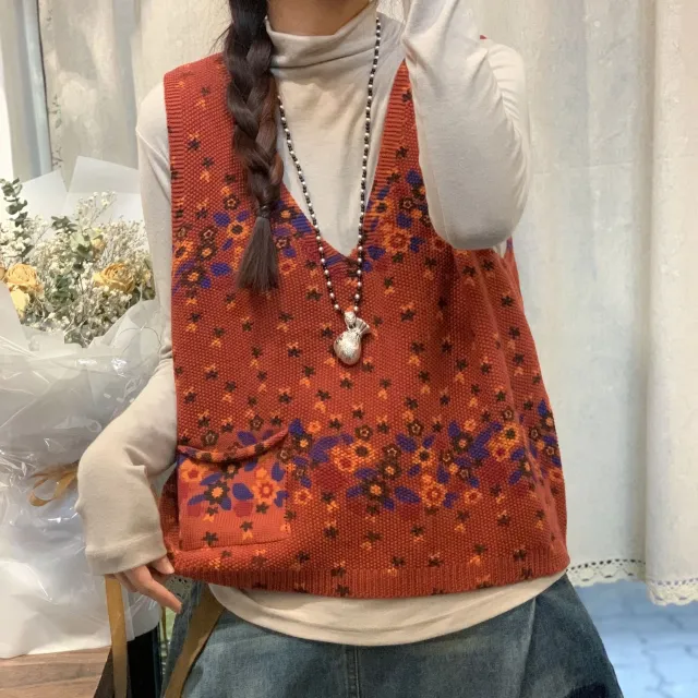 Retro Easy Matching Knitted Sleeveless Vest Fashion Classic Top Red - Shop at LoveMi
