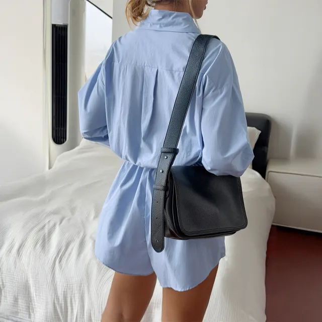 Casual Button Up Long Sleeve Top And Shorts For Women Blue - Shop at LoveMi