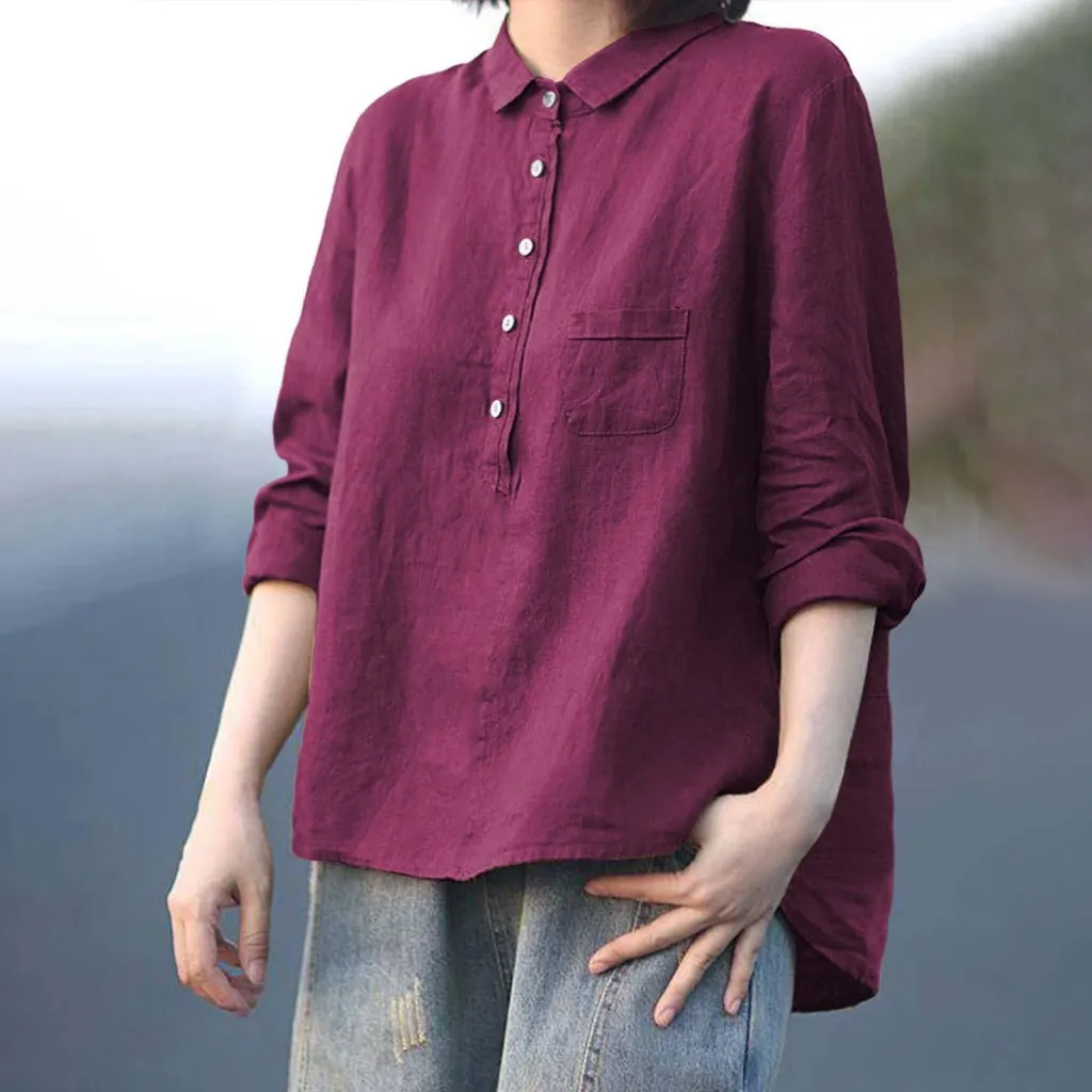 Arrival Long Sleeve Slub Linen Lapel Print Fashionable All-match Pocket Lining - Wjj37-L