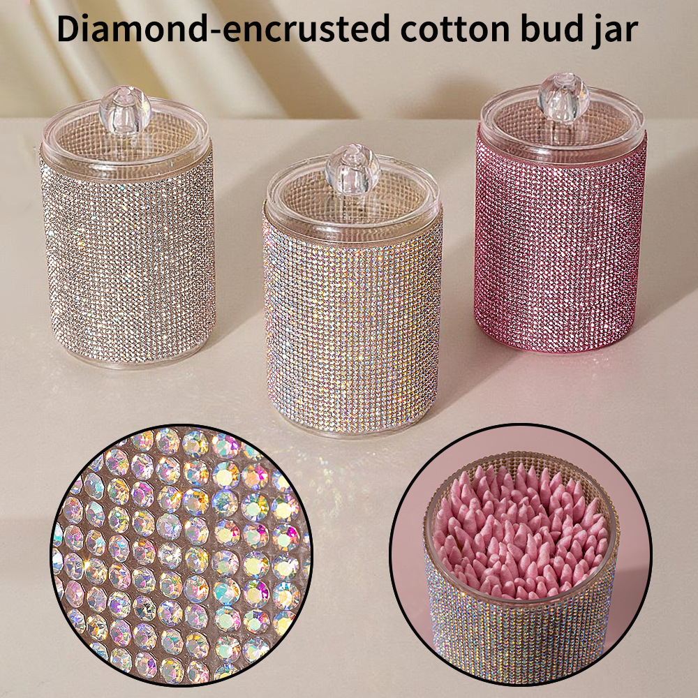 Diamond-Embellished Cotton Swab Storage Container