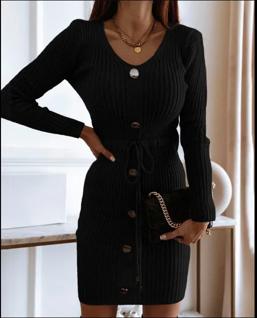 Women's Mid length Knitted Sheath Dress Black - Shop at LoveMi