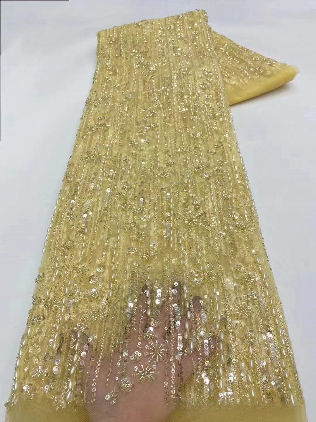 French Wedding Dress Bead Tube Fabric African Bridal Dress Lace - Image 5