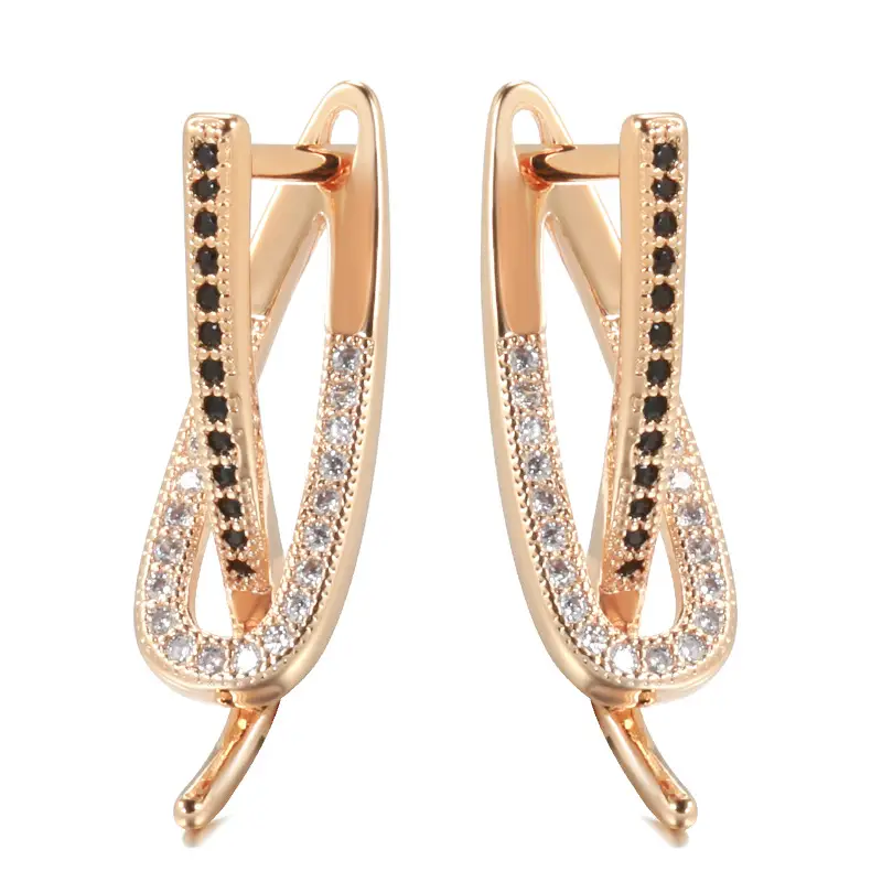 Fashionable Rose Gold Simple Two-color Zircon Women's Earrings