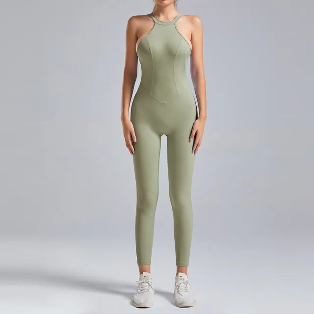 New Tight Sports Quick drying Jumpsuit Outdoor Running Fitness Jumpsuit Bean Green - Shop at LoveMi