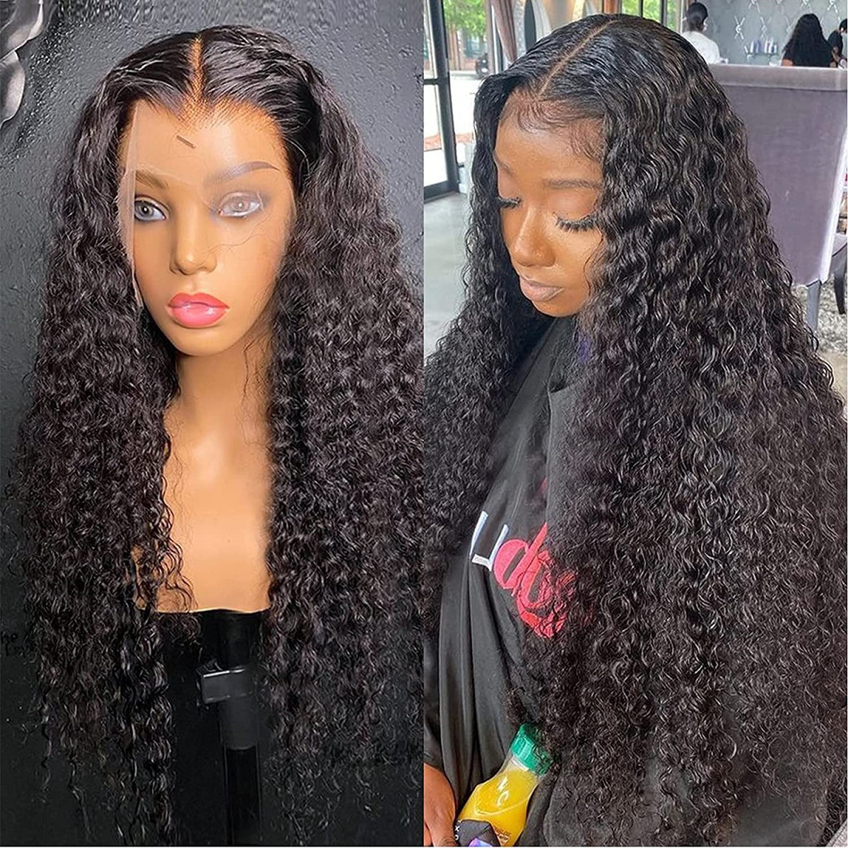 Hand-tied Black Small-curled European And American-style Lace Front Wig Long Curly Black Voluminous Half-hand-tied For Women 5